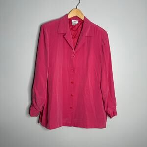 Jacobson's‎ Women's Vintage Bright Pink 100% Silk Button Front Shirt Size L